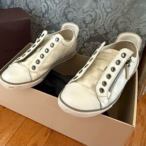 Louis Vuitton Cream Unisex Sneakers with Silver Accents